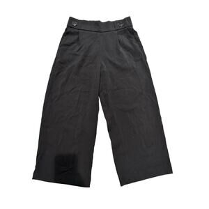 Zara Size Small Wide Leg Pull On Cropped Black Trouser Pants Elastic Waist